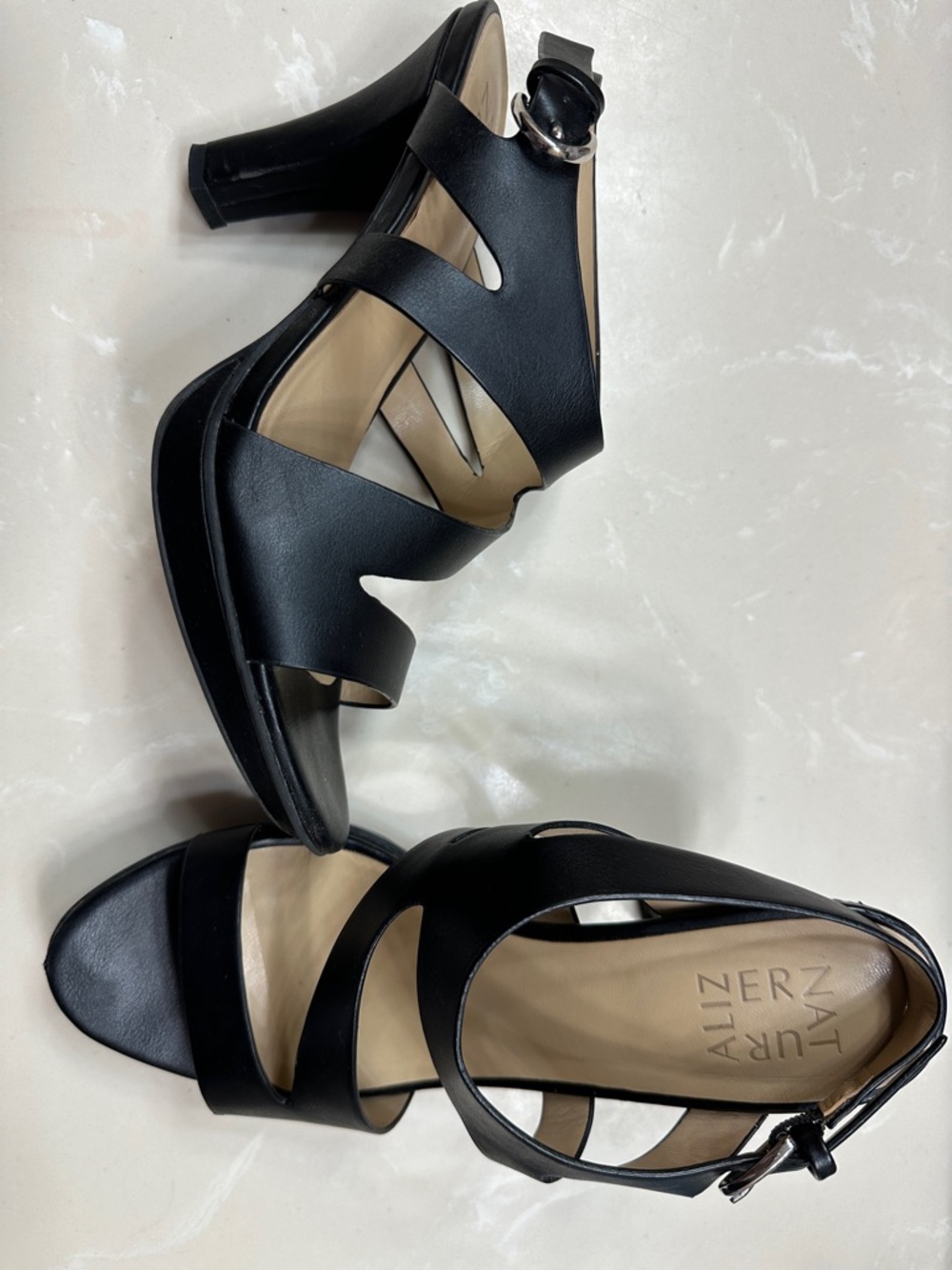 Naturalizer Black Strappy Leather Heel Sandals